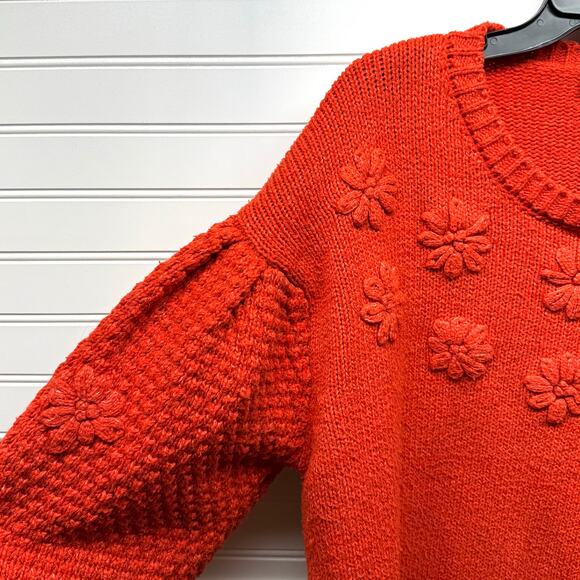Caligraphie Orange Multi Textured Knit Sweater Size L - Picture 4 of 11
